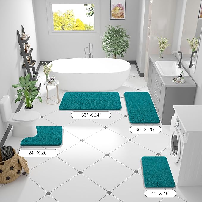 OLANLY Bathroom Rugs 36x24, Extra Soft Absorbent Chenille Bath Rugs, Rubber Backing Quick Dry, Machine Washable Bath Mats for Bathroom Floor, Tub and Shower, Home Decor Accessories, Deep Lake