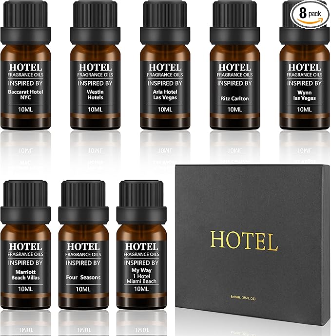 Hotel Collection Diffuser Essential Oil Gift Set,Seaside Hotel Scents for Home,Stress Relief Air Freshening,My Way,Westin,Wynn Las Vegas,Baccarat,Four Seasons,Aria