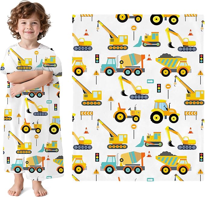 Wajade Kids Fleece Construction Truck Blanket for Boys Soft Throw Blanket with Trucks Car Print Birthday Christmas for Toddler Kids 60"x80"