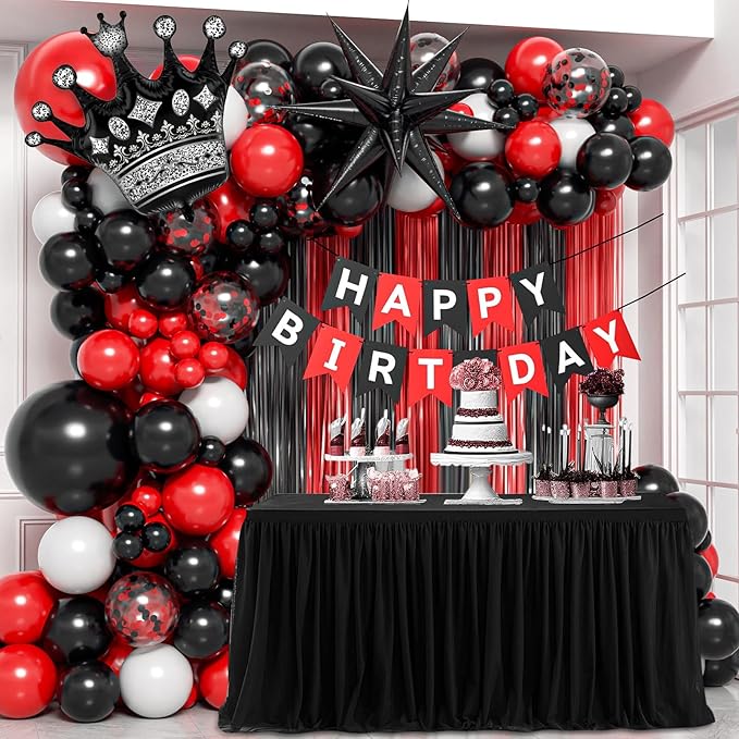 Red & Black Birthday Party Decoration Kit – Balloon Banner Set