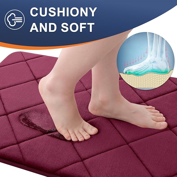 OLANLY Memory Foam Bath Mat 70x24, Ultra Soft and Absorbent Bathroom Rugs, Machine Washable, Comfortable Bath Carpet for Bathroom Floor, Tub and Shower, Burgundy