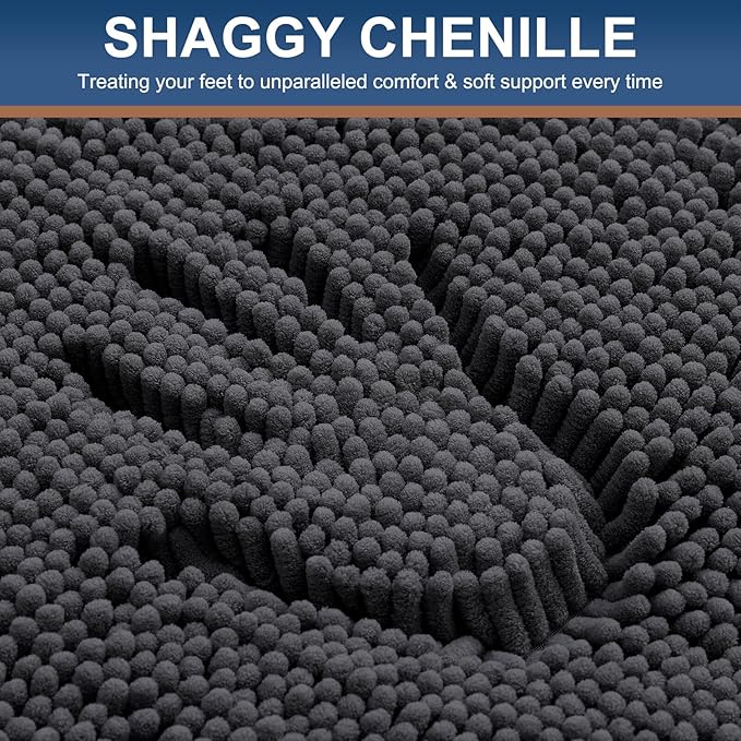 Smiry Luxury Chenille Bathroom Rugs 59x20, Extra Soft and Absorbent Shaggy Bath Mat, Machine Washable, Non-Slip Plush Carpet Runner for Tub, Shower, and Floor, Home Decor Accessories, Charcoal Grey