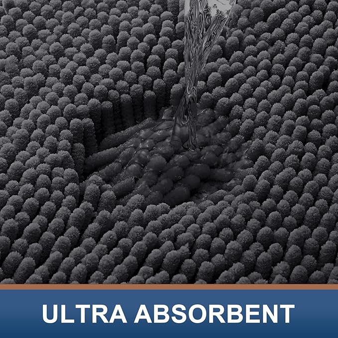 Smiry Luxury Chenille Bathroom Rugs 40x32, Extra Soft and Absorbent Shaggy Bath Mat, Machine Washable, Non-Slip Plush Carpet Runner for Tub, Shower, and Floor, Home Decor Accessories, Charcoal Grey