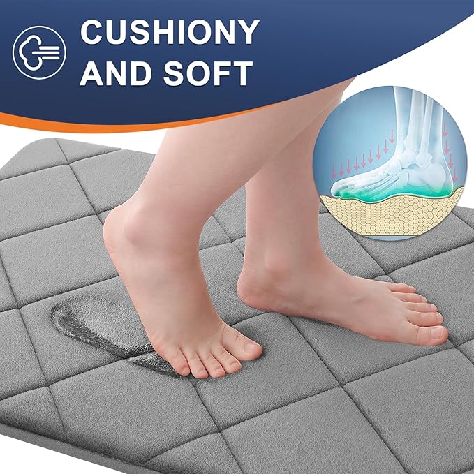 OLANLY Memory Foam Bath Mat 36x24, Ultra Soft and Absorbent Bathroom Rugs, Machine Washable, Comfortable Bath Carpet for Bathroom Floor, Tub and Shower, Grey