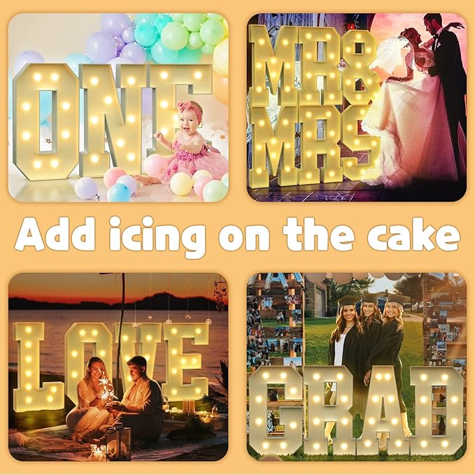 imprsv 3FT Block Marquee Letters, Light Up Letters for Birthday, Baby Shower, Wedding & Engagement Parties