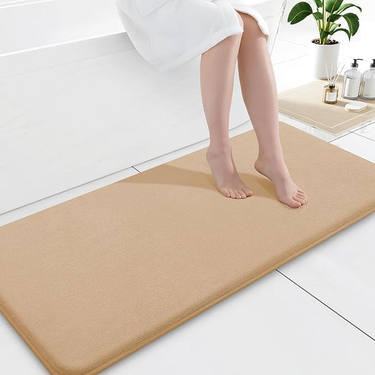 Smiry Memory Foam Bath Mat 59x20, Extra Soft and Absorbent Bathroom Mats, Non Slip Washable Carpet for Floor, Shower and Tub, Camel