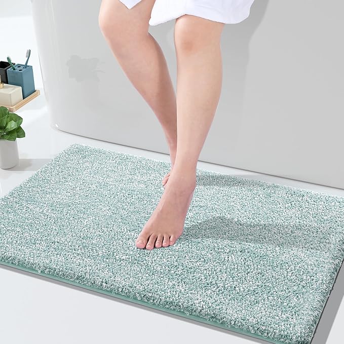 Yimobra Large Bathroom Rugs Non Slip Washable, Soft Absorbent Microfiber Bath Mat,Dual-Tone Decor Rug with Rubber Backing for Bathroom Floor,Tub and Shower,36x24,Home Essentials,Light Blue and White