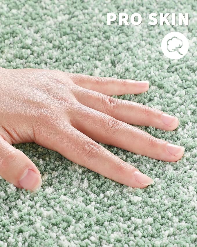 Yimobra Long Bathroom Rug Non Slip Washable, Soft Absorbent Microfiber Bath Mat, Dual-Tone Decor Rug with Rubber Backing for Bathroom Floor Tub and Shower,44x24,Home Essentials,Green and White