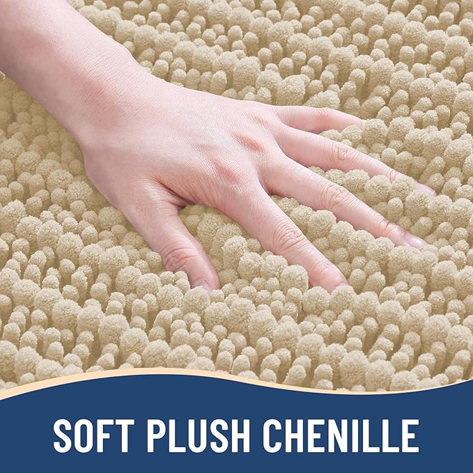 Arotive Luxury Chenille Bathroom Rug Mat, Extra Soft Thick Absorbent Shaggy Bath Rugs, Non-Slip Machine Wash Dry, Plush Bath Mats for Bathroom, Shower and Tub, 47x24, Cream Beige