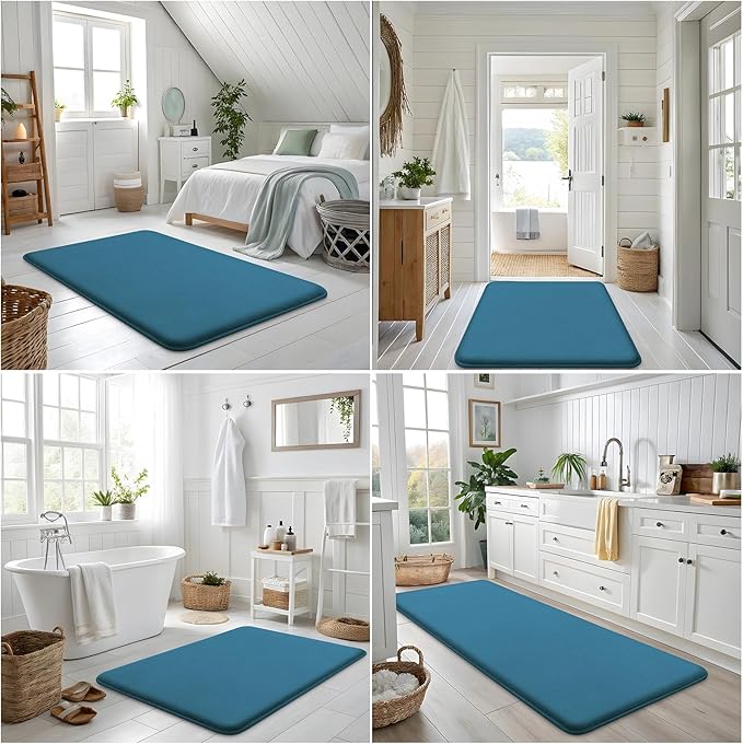Smiry Memory Foam Bath Mat 47x32, Extra Soft and Absorbent Bathroom Mats, Non Slip Washable Carpet for Floor, Shower and Tub, Peacock Blue