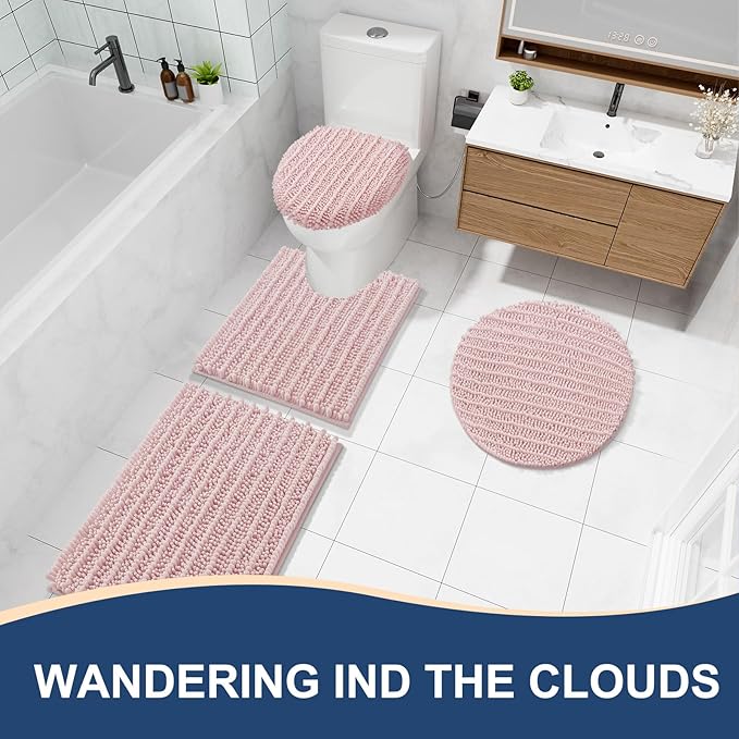 Arotive Luxury Chenille Bathroom Rug Mat, Extra Soft Thick Absorbent Shaggy Bath Rugs, Non-Slip Machine Wash Dry, Plush Bath Mats for Bathroom, Shower and Tub, 34x21, Dirty Pink