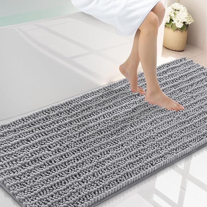 Smiry Bathroom Rugs Mat 59x20, Extra Soft Absorbent Chenille Bath Rugs, Non Slip Rubber Backing Machine Washable Quick Dry Bath Mats for Bathroom Floor, Tub, Shower, Home Decor Accessories, Grey