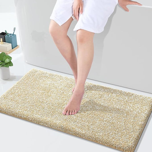 Yimobra Large Bathroom Rugs Non Slip Washable, Soft Absorbent Microfiber Bath Mat,Dual-Tone Decor Rug with Rubber Backing for Bathroom Floor,Tub and Shower,36x24,Home Essentials,Light Beige and White