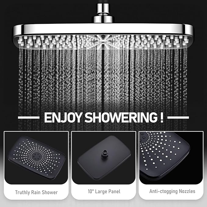 Wide Rain Shower Head With 5 Modes Handheld Showerheads, High Pressure Showerhead Combo with Extension Arm for Bathroom Accessories, Adjustable Shower Head with Anti-Clog Nozzles (Black)