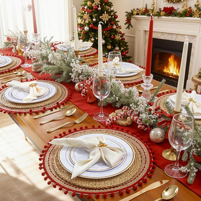 WDF 25Guest Gold Plastic Plates - Heavy Duty Christmas Plastic Plates Dinnerware - Include 25 Dinner Plate 25 Salad Plates 50 Forks 25 Knives 25 Spoons 25 Cups 25 Mini Forks for Christmas/Weddiing