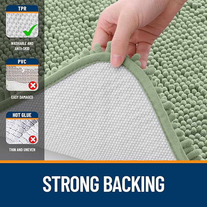 OLANLY Bathroom Rugs Sets 3 Piece, Soft Absorbent Chenille Bath Mats and U-Shaped Contour Toilet Rug, Quick Dry, Home Decor Accessories, Bath Mat Set for Bathroom (30"x20"+24"x16"+24"x20", Sage Green)