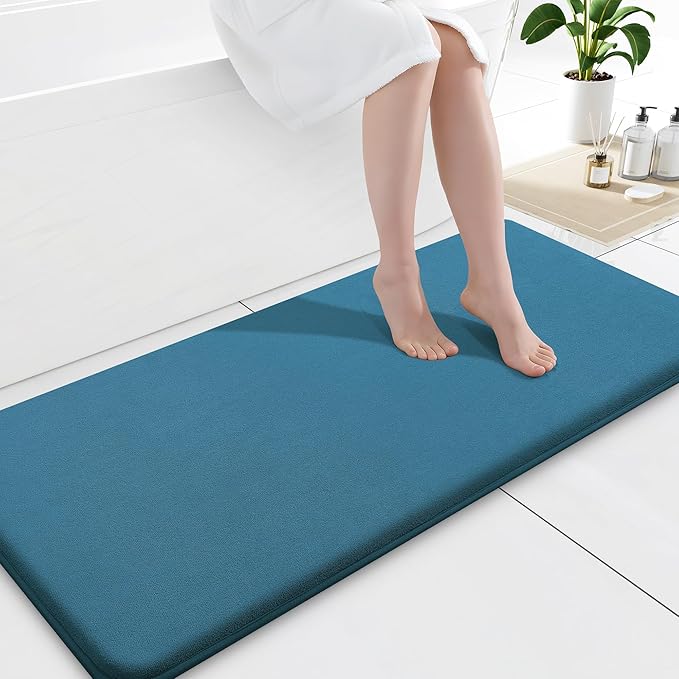 Smiry Memory Foam Bath Mat 59x20, Extra Soft and Absorbent Bathroom Mats, Non Slip Washable Carpet for Floor, Shower and Tub, Peacock Blue