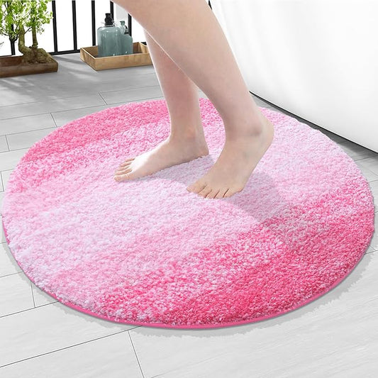Arotive Microfiber Bathroom Rugs, Shaggy Soft and Absorbent Bath Rug, Non-Slip, Thick Plush Machine Washable Dry Bath Mats for Bathroom, Tub and Shower, 24x24, Pink, Round