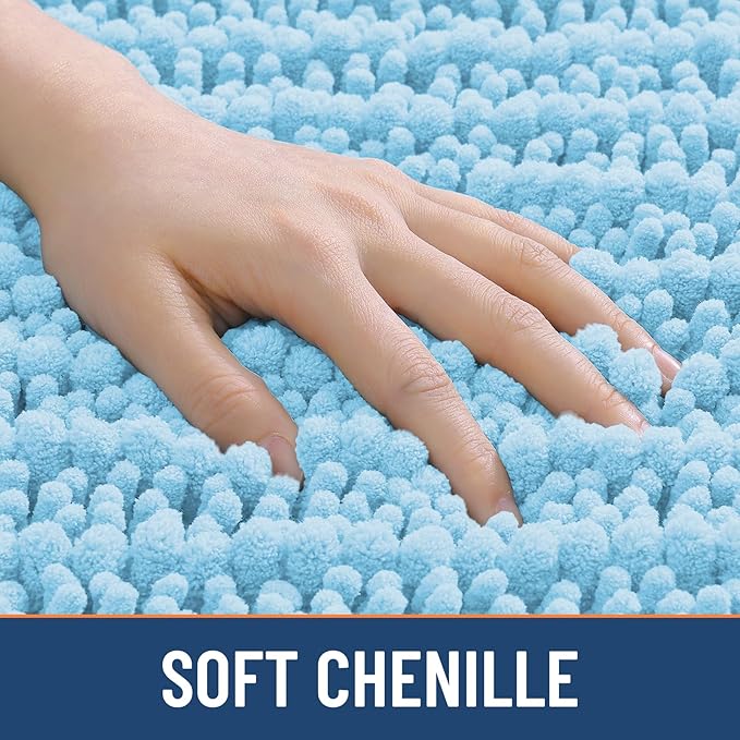 Smiry Bathroom Rugs Mat 36x24, Extra Soft Absorbent Chenille Bath Rugs, Non Slip Rubber Backing Machine Washable Quick Dry Bath Mats for Bathroom Floor, Tub, Shower, Home Decor Accessories, Sky Blue