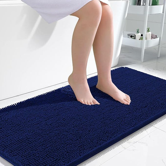 OLANLY Bathroom Rugs 50x30, Extra Soft Absorbent Chenille Bath Rugs, Rubber Backing Quick Dry, Machine Washable Bath Mats for Bathroom Floor, Tub and Shower, Home Decor Accessories, Navy