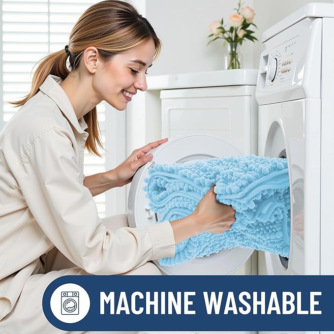 Smiry Bathroom Rugs Mat 36x24, Extra Soft Absorbent Chenille Bath Rugs, Non Slip Rubber Backing Machine Washable Quick Dry Bath Mats for Bathroom Floor, Tub, Shower, Home Decor Accessories, Sky Blue