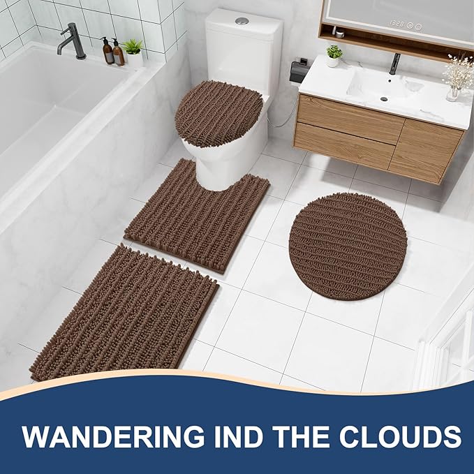Arotive Luxury Chenille Bathroom Rug Mat, Extra Soft Thick Absorbent Shaggy Bath Rugs, Non-Slip Machine Wash Dry, Plush Bath Mats for Bathroom, Shower and Tub, 36x24, Mocha