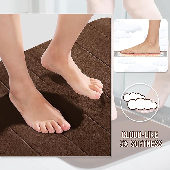 Yimobra Bathroom Runner Rugs 72"x24" Non Slip Washable Memory Foam Bath Mat, Super Soft Water Absorbent Hallway Carpet for Vanity Tub Shower, Brown