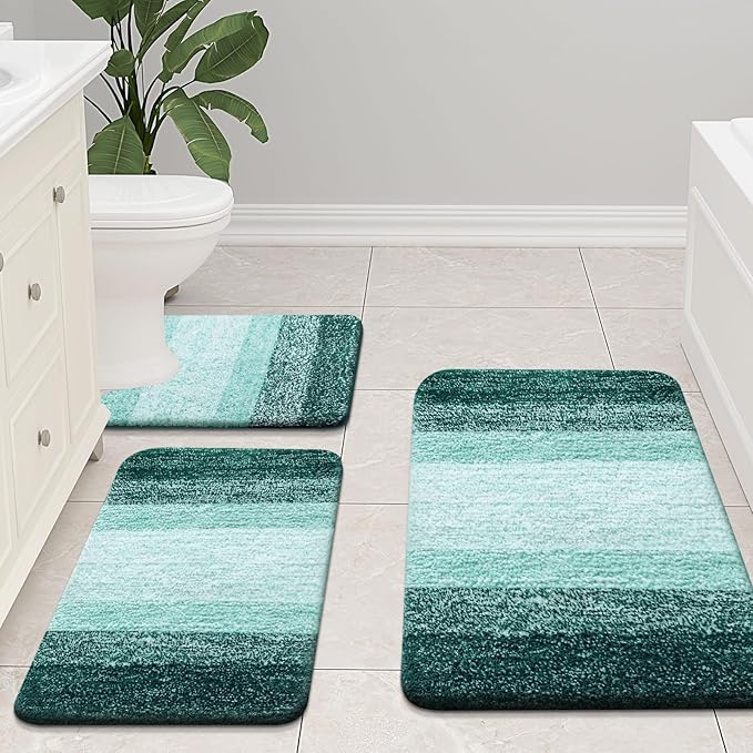 Arotive Microfiber Bathroom Rugs, Shaggy Soft and Absorbent Bath Rug, Non-Slip, Thick Plush Machine Washable Dry Bath Mats for Bathroom, Tub and Shower, 45x27, Dark Green, Rectangular