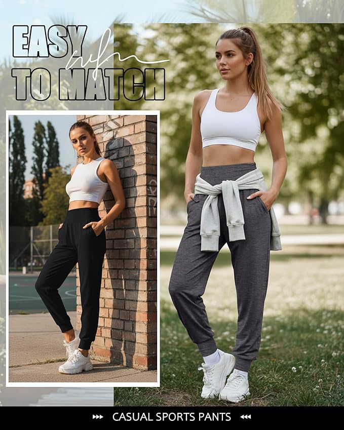 2 Pack Women's Yoga Joggers, Cozy Sweatpants with Pockets Casual Loose Comfy High Waisted Lounge Pants