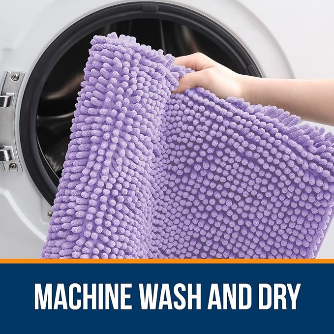 OLANLY Bathroom Rugs Sets 3 Piece, Soft Absorbent Chenille Bath Mats and U-Shaped Contour Toilet Rug, Quick Dry, Home Decor Accessories, Bath Mat Set for Bathroom (30"x20"+24"x16"+24"x20", Lavender)