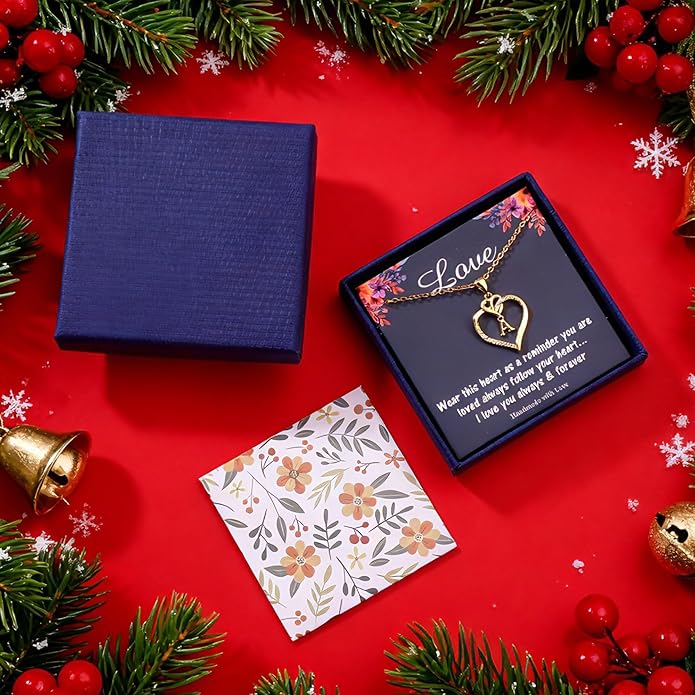 STORUP Christmas Gifts for Women Teen Girls - Heart Initial Necklaces for Women Girls, 14K-Gold-Plated Cubic Zirconia Initial A-Z Pendant Dainty Heart Necklaces for Teen Girl Jewelry Birthday Gifts