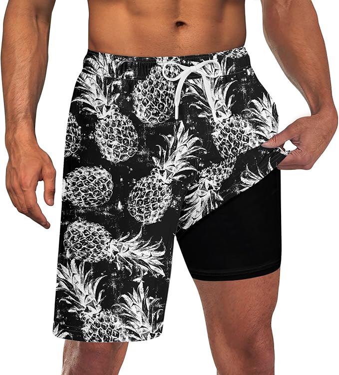 Goodstoworld Mens Swim Trunks with Compression Liner 9'' Inseam Quick Dry Swimsuit Shorts M-3XL