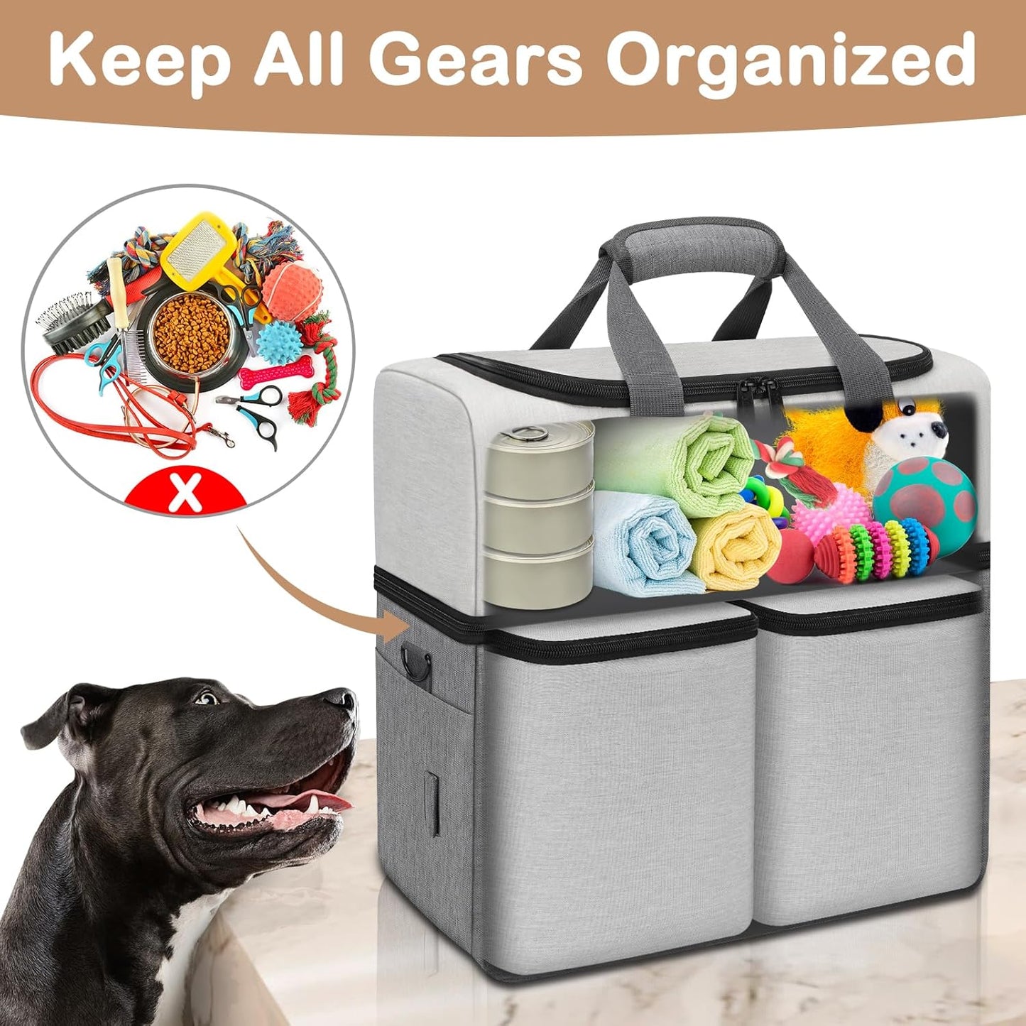 Dog Travel Bag with Food Containers & Bowls