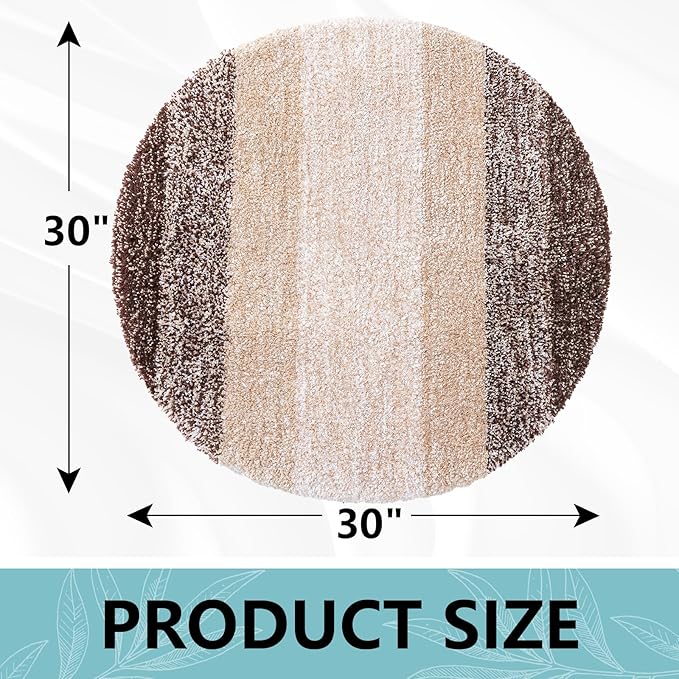 Arotive Microfiber Bathroom Rugs, Shaggy Soft and Absorbent Bath Rug, Non-Slip, Thick Plush Machine Washable Dry Bath Mats for Bathroom, Tub and Shower, 30x30, Brown, Round