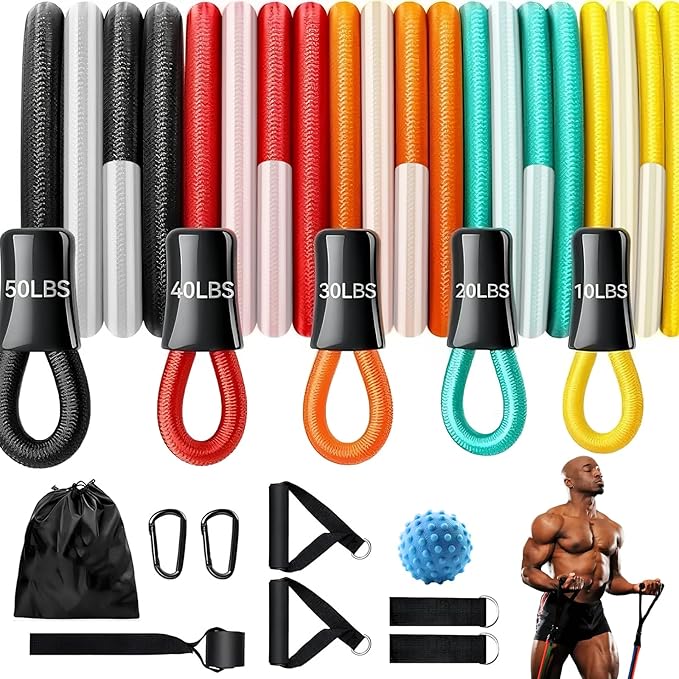 Resistance Bands for Working Out,150LBS Exercise Bands with Handles,Workout Bands for Men Women, Fitness Bands Set for Muscle Training, Strength, Slim, Yoga, Home Gym Equipment