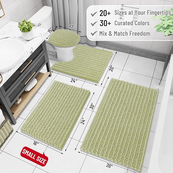 Arotive Luxury Chenille Bathroom Rug Mat, Extra Soft Thick Absorbent Shaggy Bath Rugs, Non-Slip Machine Wash Dry, Plush Bath Mats for Bathroom, Shower and Tub, 34x21, Vanilla