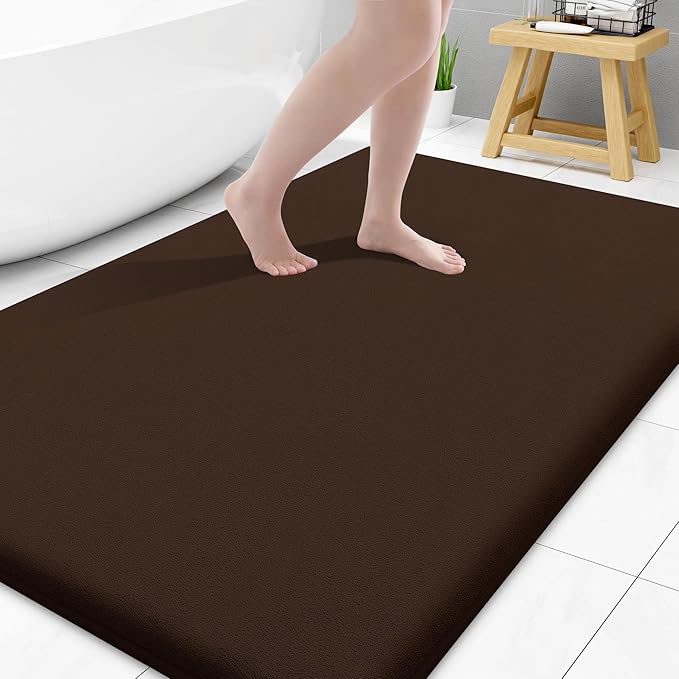 Smiry Memory Foam Bath Mat 40x32, Extra Soft and Absorbent Bathroom Mats, Non Slip Washable Carpet for Floor, Shower and Tub, Brown