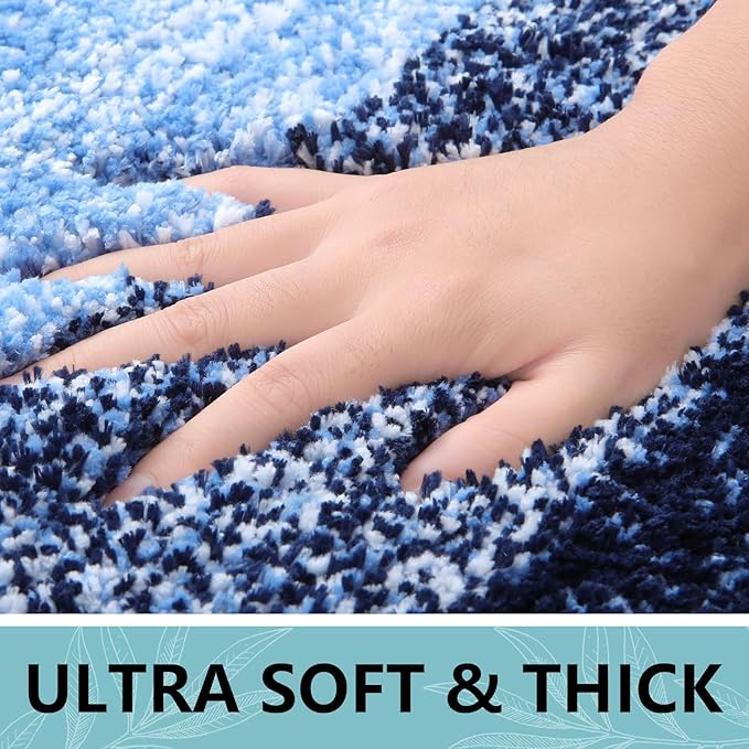 Arotive Microfiber Bathroom Rugs, Shaggy Soft and Absorbent Bath Rug, Non-Slip, Thick Plush Machine Washable Dry Bath Mats for Bathroom, Tub and Shower, 47x24, Blue, Rectangular