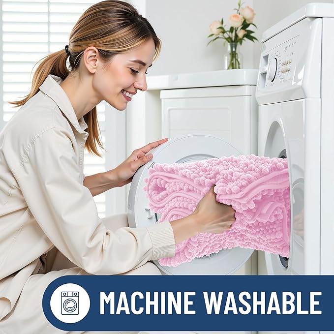 Smiry Bathroom Rugs Mat 36x24, Extra Soft Absorbent Chenille Bath Rugs, Non Slip Rubber Backing Machine Washable Quick Dry Bath Mats for Bathroom Floor, Tub, Shower, Home Decor Accessories, Pink