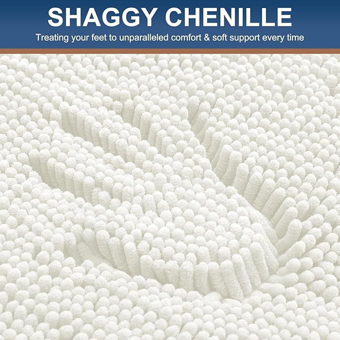 Smiry Luxury Chenille Bathroom Rugs 40x32, Extra Soft and Absorbent Shaggy Bath Mat, Machine Washable, Non-Slip Plush Carpet Runner for Tub, Shower, and Floor, Home Decor Accessories, Ivory