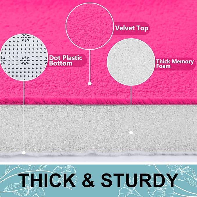 Smiry Memory Foam Bath Mat 36x24, Extra Soft and Absorbent Bathroom Mats, Non Slip Washable Carpet for Floor, Shower and Tub, Deep Pink