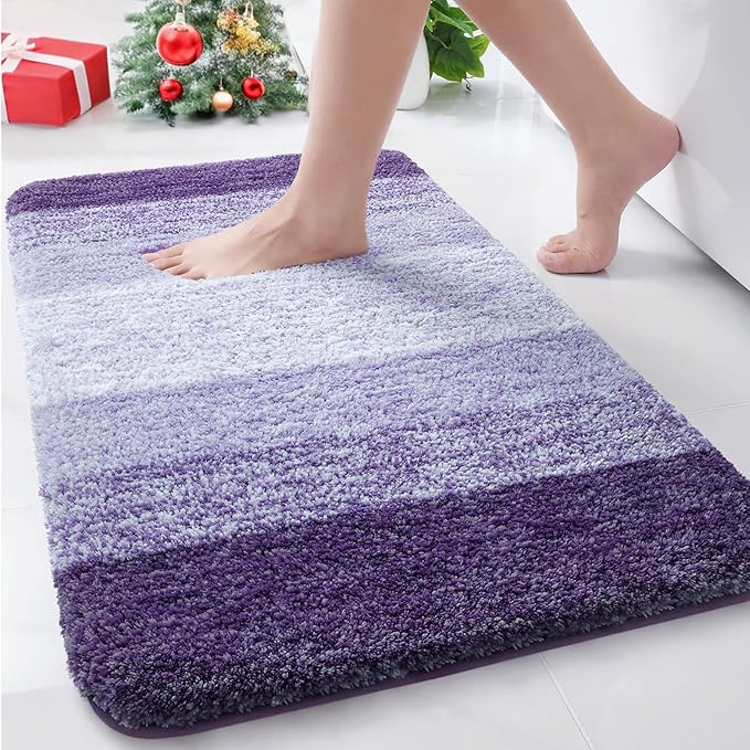 Arotive Microfiber Bathroom Rugs, Shaggy Soft and Absorbent Bath Rug, Non-Slip, Thick Plush Machine Washable Dry Bath Mats for Bathroom, Tub and Shower, 30x20, Dark Purple, Rectangular