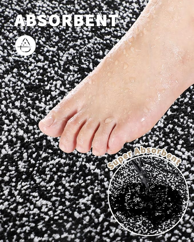 Yimobra Long Bathroom Rug Non Slip Washable, Soft Absorbent Microfiber Bath Mat, Dual-Tone Decor Rug with Rubber Backing for Bathroom Floor,Tub and Shower,47x24,Home Essentials,Black and White