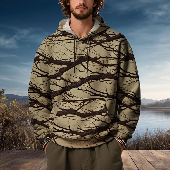 Mens Camo Hoodies Maple Leaf Graphic Camouflage Pullover Sweatshirts Hooded Fleece Casual Hunting Fall Outfits