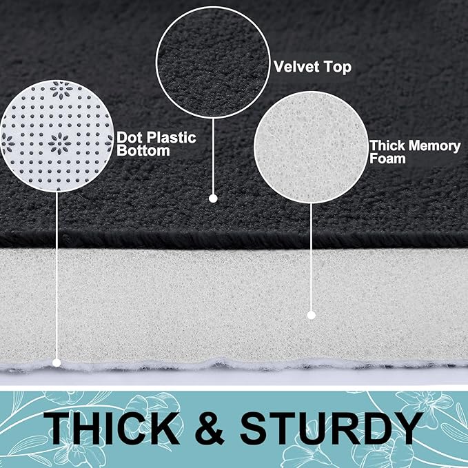 Smiry Memory Foam Bath Mat 44x24, Extra Soft and Absorbent Bathroom Mats, Non Slip Washable Carpet for Floor, Shower and Tub, Black