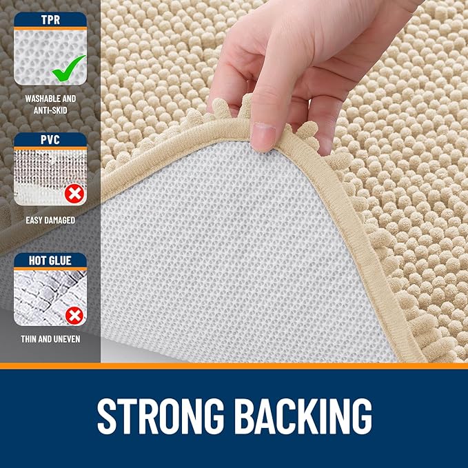 OLANLY Bathroom Rugs 59x20, Extra Soft Absorbent Chenille Bath Rugs, Rubber Backing Quick Dry, Machine Washable Bath Mats for Bathroom Floor, Tub and Shower, Home Decor Accessories, Beige