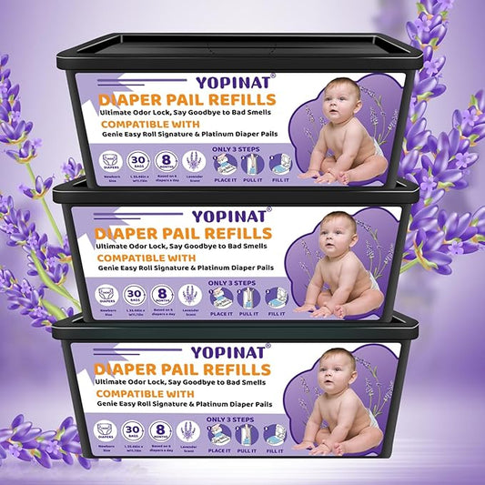 Diaper Easy Roll Refill Bags 3 Pack | 90 Diaper Pail Refills | Holds Up to 4200 Newborn Diapers | Superior Odor Control | Compatible with Genie Easy Roll Signature & Platinum Pails