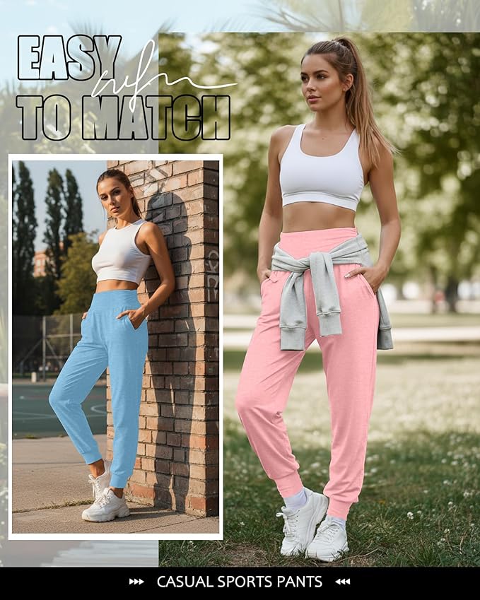 2 Pack Women's Yoga Joggers, Cozy Sweatpants with Pockets Casual Loose Comfy High Waisted Lounge Pants
