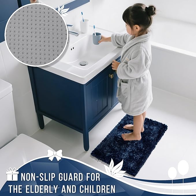 Yimobra Large Bathroom Rug Non Slip 36x24 Inch, Extra Thick Soft Absorbent Chenille Bath Mat, Machine Washable Quick Dry Bath Rugs for Bathroom Floor, Tub and Shower, Home Decor Accessories, Navy Blue