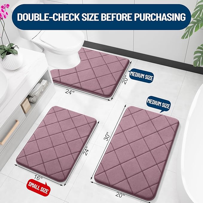 OLANLY Memory Foam Bath Mat 30x20, Ultra Soft and Absorbent Bathroom Rugs, Machine Washable, Comfortable Bath Carpet for Bathroom Floor, Tub and Shower, Deep Plum